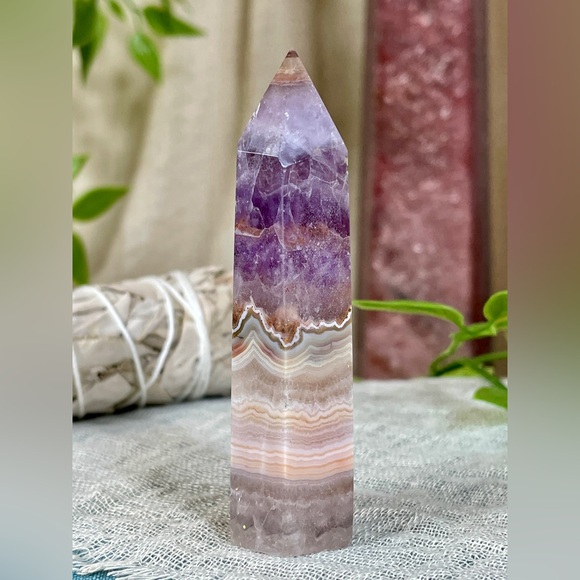 2445 Purple Amethyst and Crazy Lace Agate Crystal Tower - Picture 6 of 10